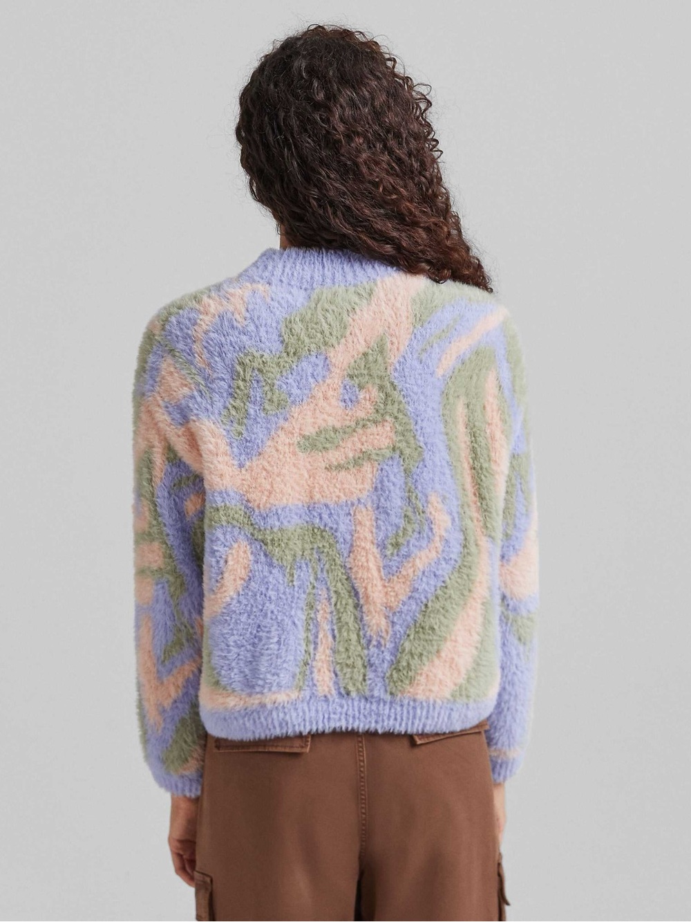 Bershka Pastel Abstract Fuzzy Turtleneck Sweater - Lavender, Green, Pink - Picture 3 of 9